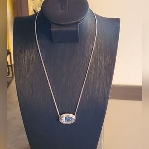 Avon Silver Tone Oval Abalone Pendant Necklace